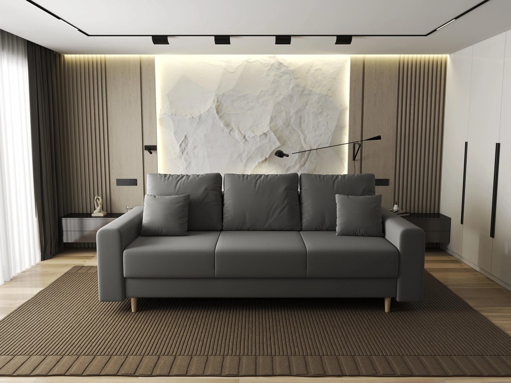 Canapea extensibilă dumonde cu ladă de depozitare si sezut confortabil din spuma high-density, Kronos Royal Gri 210x100 cm