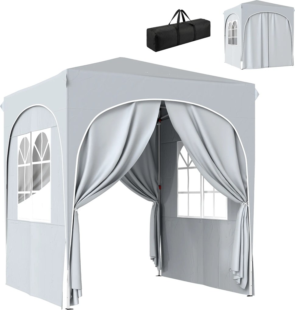 Outsunny Tonnelă de grădină 2 x 2 m cort pop-up pliabil reglabil pe înălțime protecție UV50+ 4 pereți laterali husă gri deschis | Aosom Romania