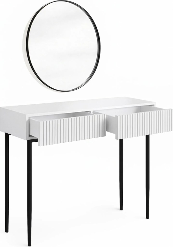 Masa de toaletă cu oglindă neagră Nicole 60 cm - alb mat / picioare negre