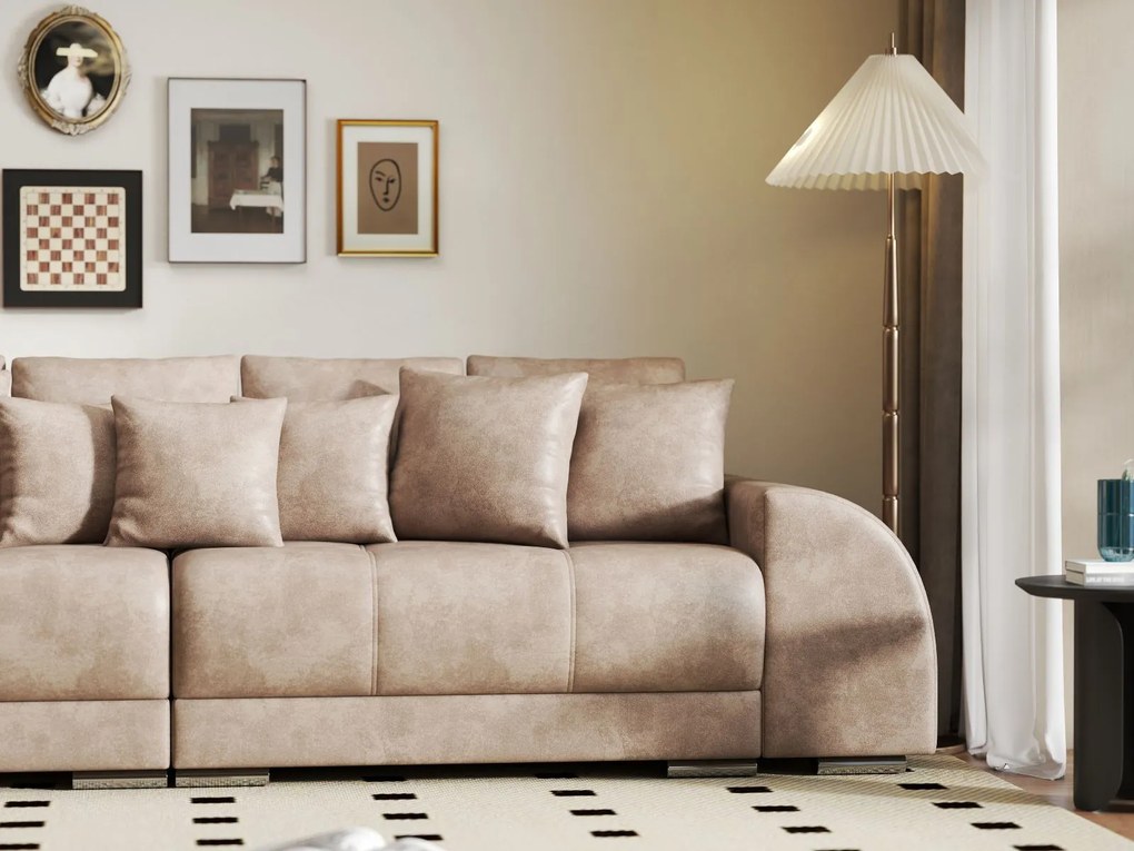 Canapea extensibilă dumonde cu 2 lăzi de depozitare si sezut confortabil din spuma high-density, Verona Tobago Beige 310x100 cm