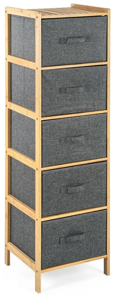 Raft din bambus cu coșuri G21, 5 etajere, gri, 5 etaje