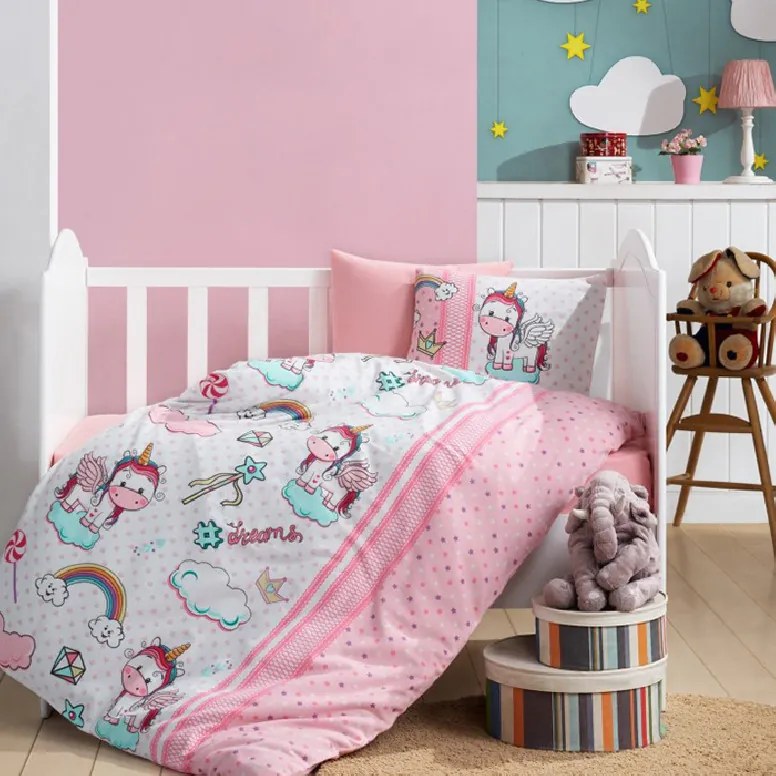 Lenjerie Patut Bebe Unicorn Roz (Flanel)