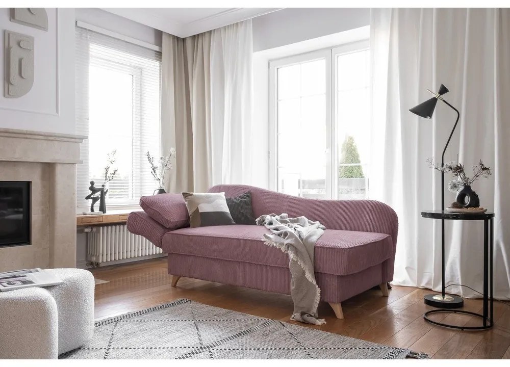 Șezlong roz prăfuit cu tapițerie din catifea reiată (cu colț pe partea stângă) Chic Charlotte – Miuform