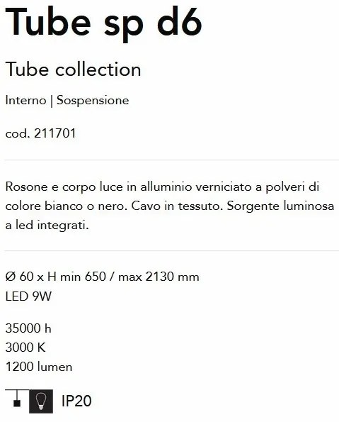 Pendul LED design modern minimalist Tube sp d6 alb