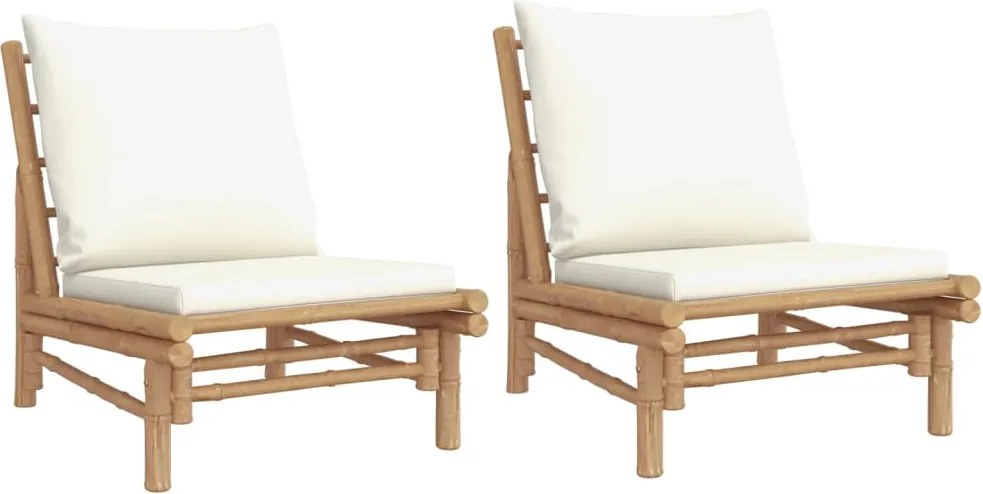 vidaXL Scaune de grădină, 2 buc., cu perne alb crem, bambus