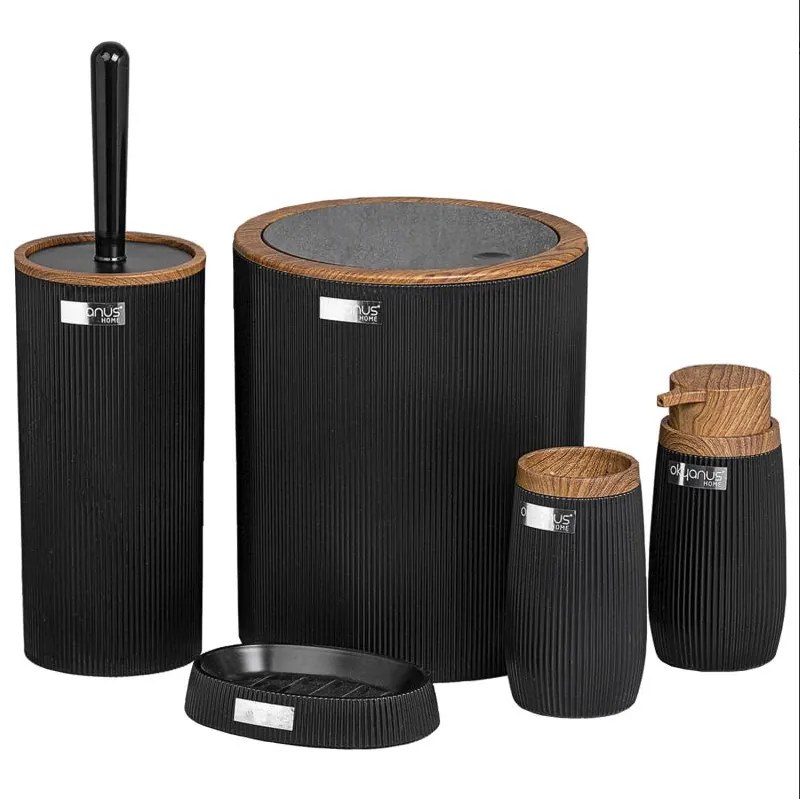 Set rotund de accesorii de baie 5 piese negru