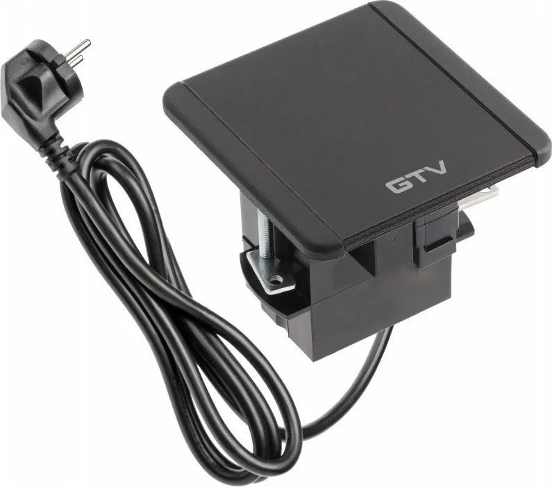Priză încorporabilă în blat Flip GTV, 1 priză Schuko, 2 x USB A, HDMI, RJ45, negru, 92 x 98 mm Negru, Aluminiu/Plastic, L:92 mm; l:98 mm