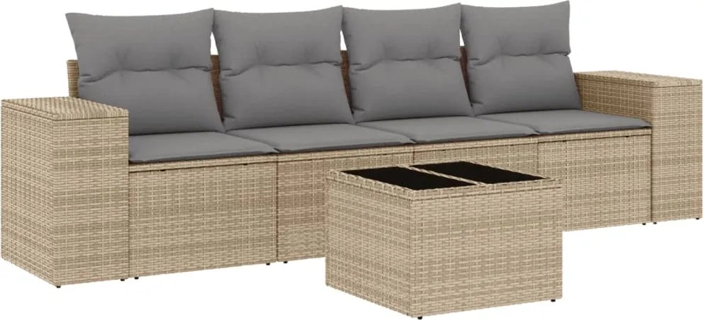 vidaXL Set canapele de grădină cu perne, 5 piese, bej, poliratan