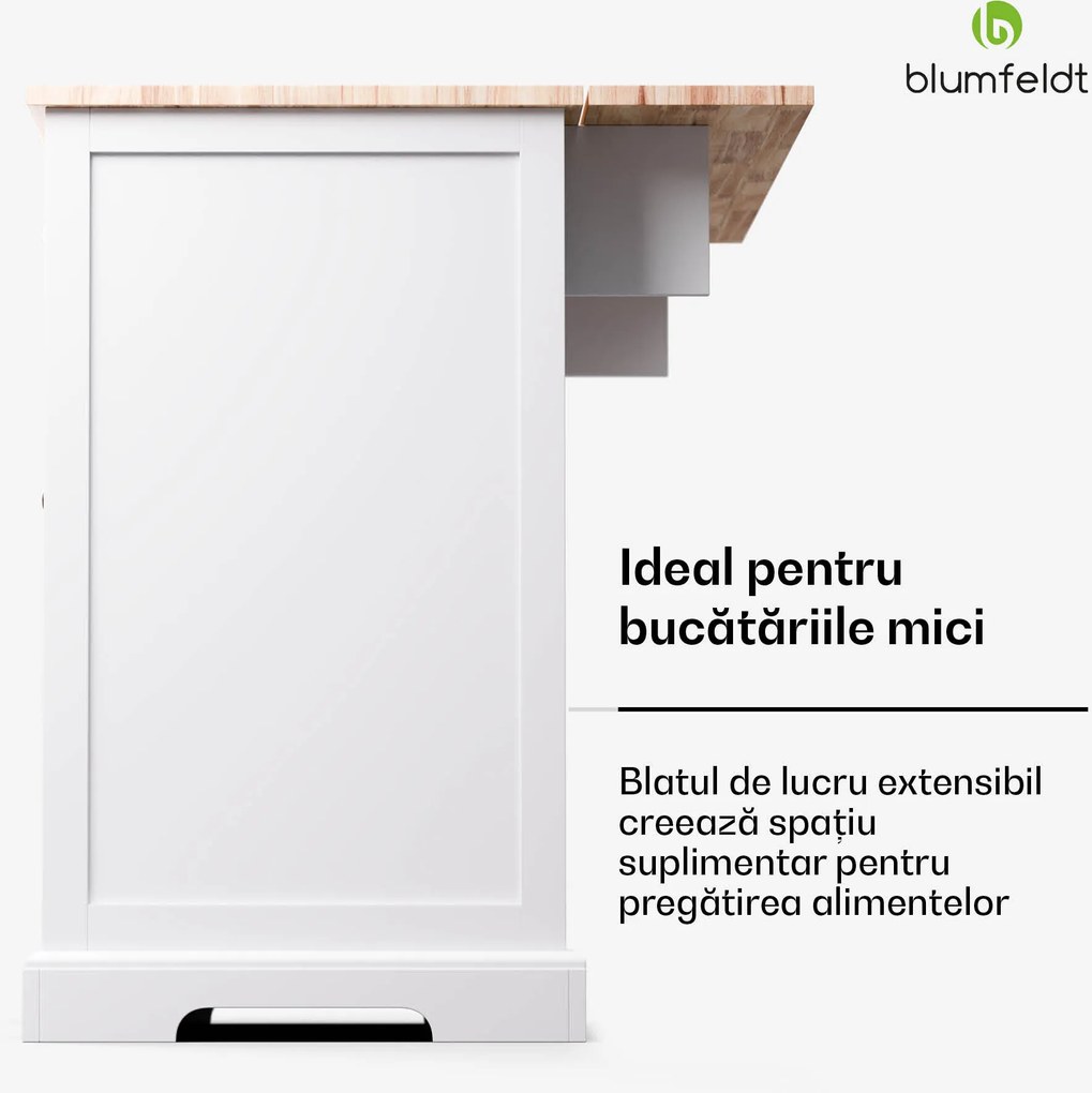 Blumfeldt Etsu, insulă de bucătărie, blat extensibil, 2 sertare, 4 uși, poate fi folosit ca masă de luat masa, spațiu de depozitare, ușor de curățat