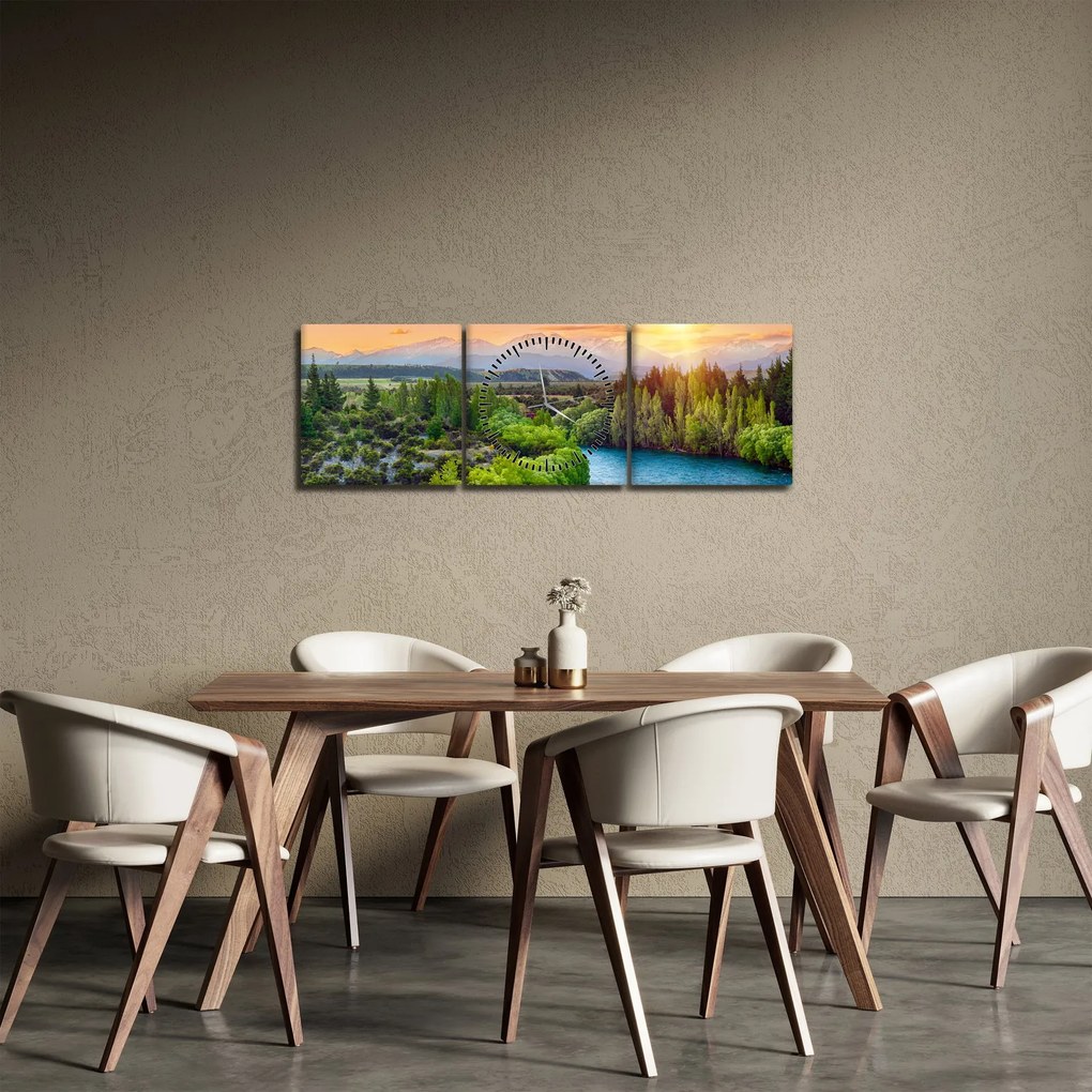 Tablou - Pădure peisaj montan (cu ceas) (90x30 cm)