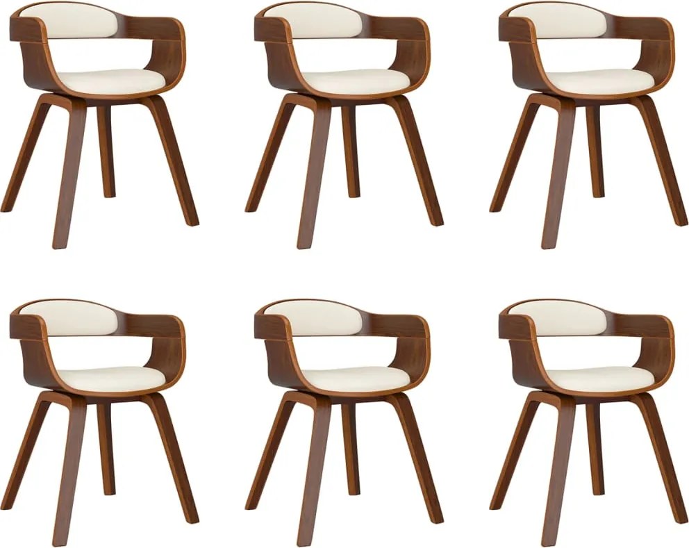 vidaXL Scaun de bucătărie, 6 buc., crem piele ecologică și lemn curbat
