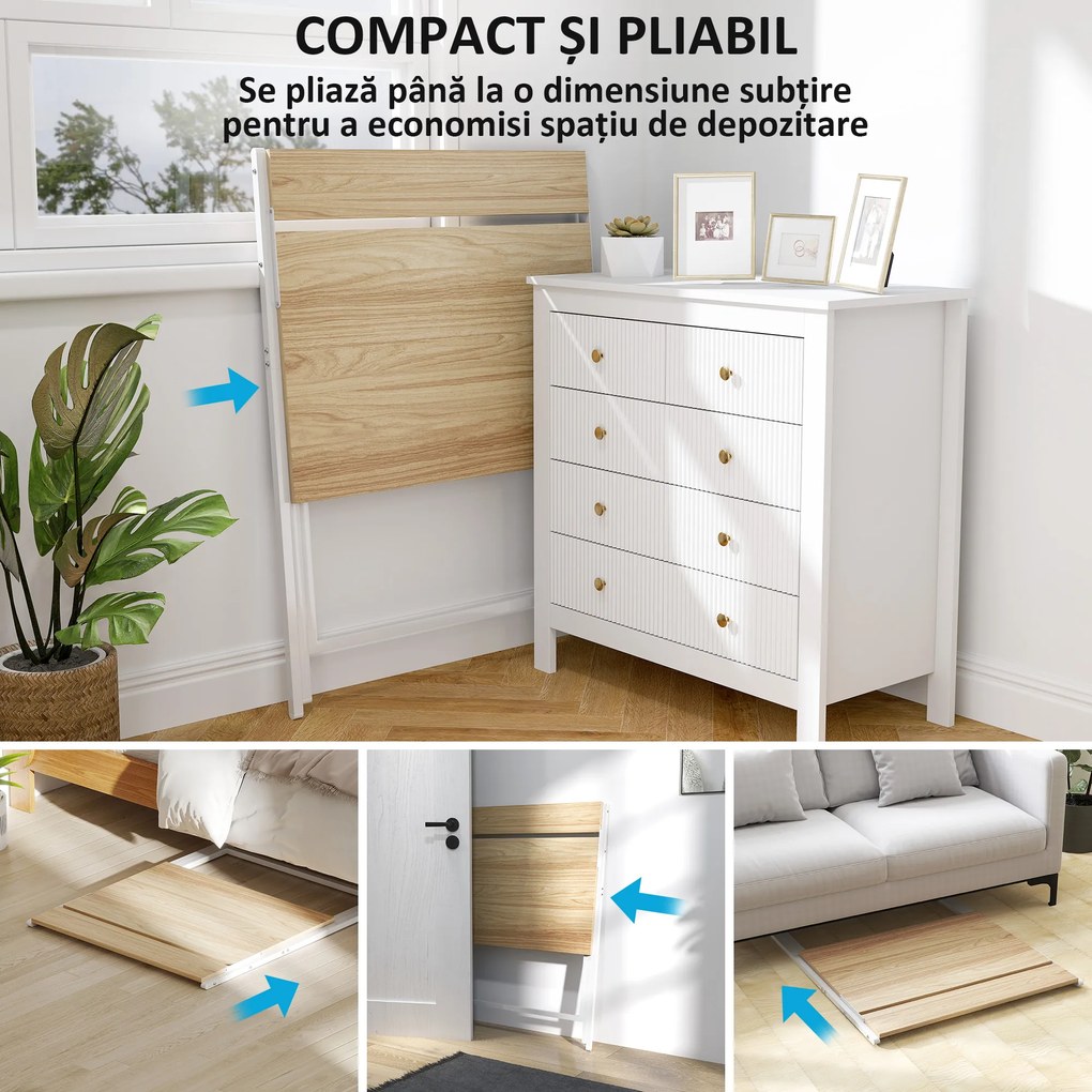 Birou HOMCOM pliant compact, suport monitor, lemn natural | Aosom Romania