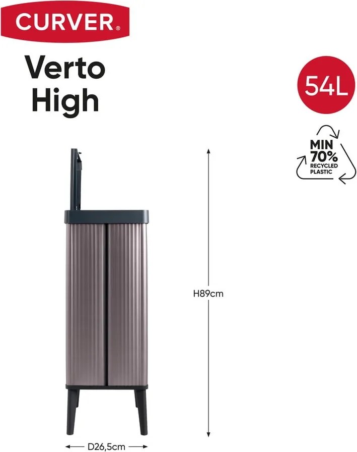 Coș de gunoi roz cu senzori de atingere din plastic reciclat 54 l Verto High – Curver