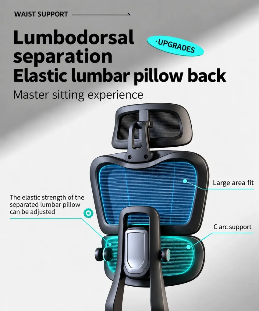 VÉRION CONFORT – Scaun ergonomic, Translație șezut, Cotiere 3D, Tetieră 3D, Suport lombar reglabil, Spătar reglabil înălțime, pivotant, suport picioare, Negru