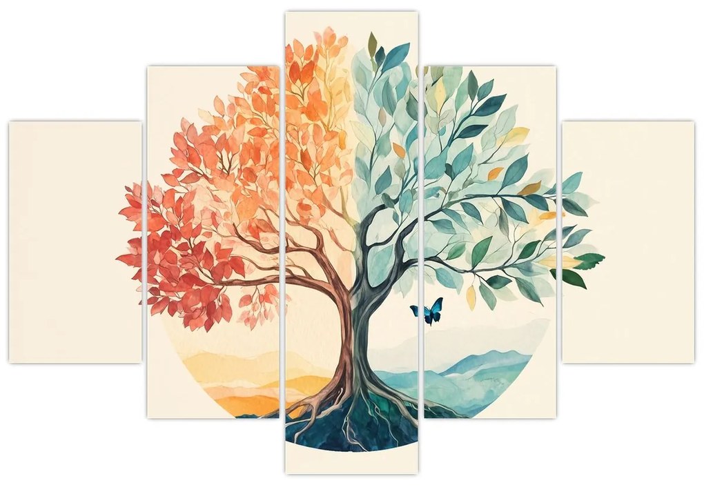 Tablou – Arbore dual cu fluture (150x105 cm)