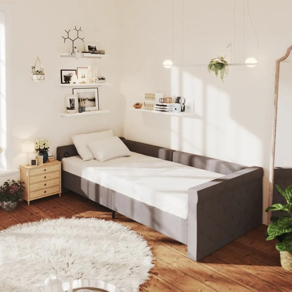 337194 vidaXL Pat de zi, gri închis, 90x200 cm, textil, USB