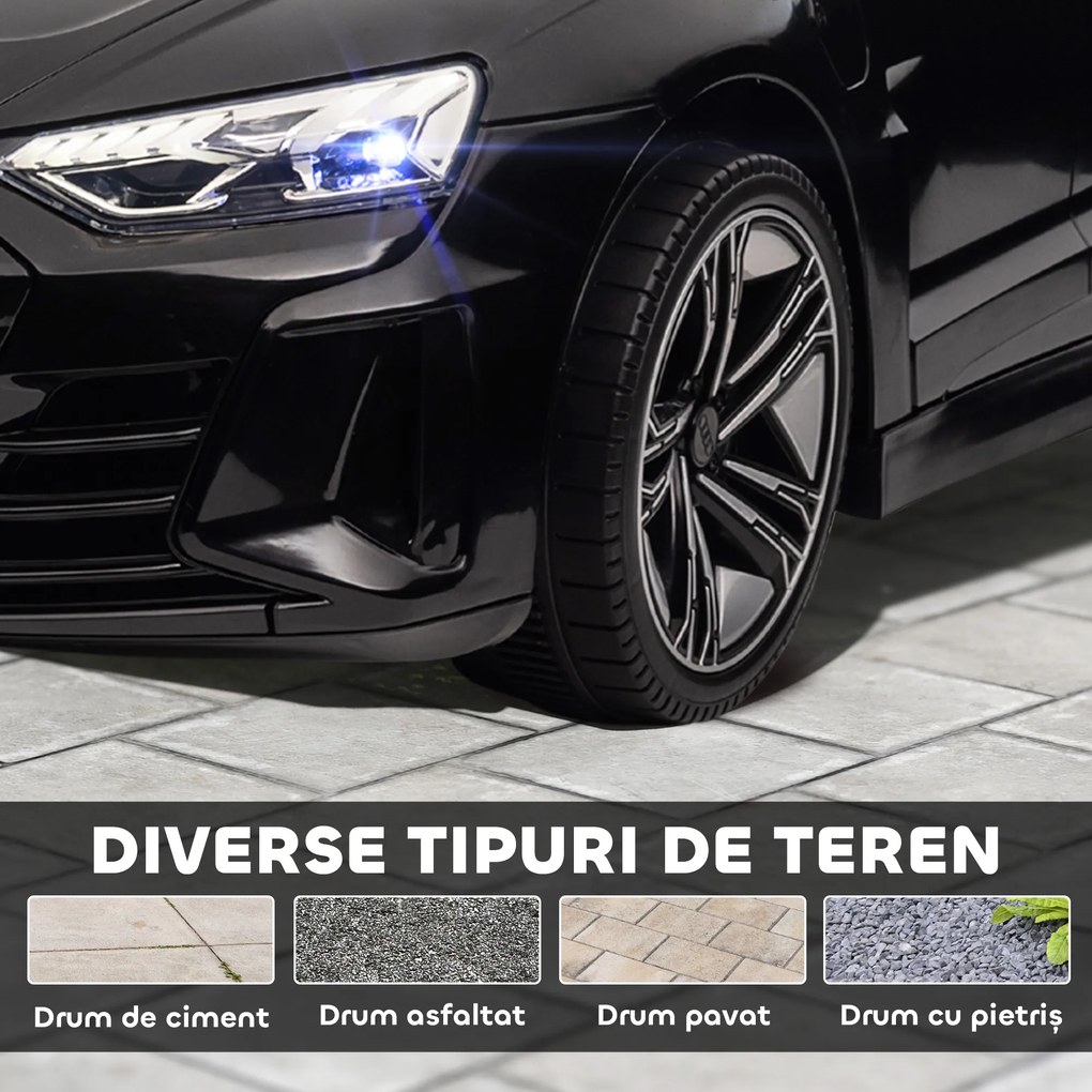 HOMCOM Masina Electrica pentru Copii 5 Ani Licenta Audi, Auto pentru Copii cu Telecomanda si Muzica, Centuri de Siguranta si Faruri, Neagra