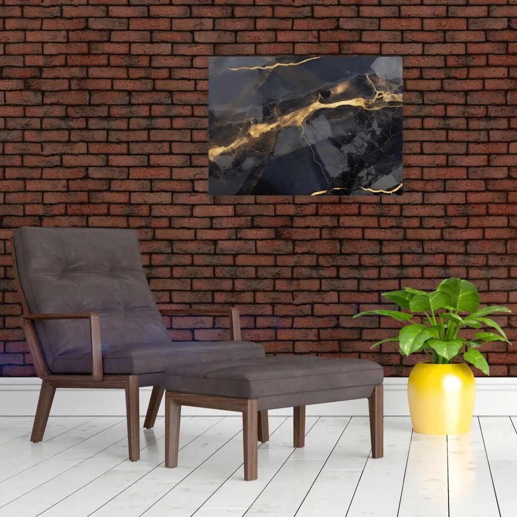 Tablou pe sticlă - Negru - decor auriu (70x50 cm)