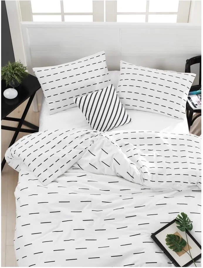 Lenjerie de pat cu cearșaf din bumbac ranforce, pentru pat dublu Mijolnir Cubuk White, 160 x 220 cm