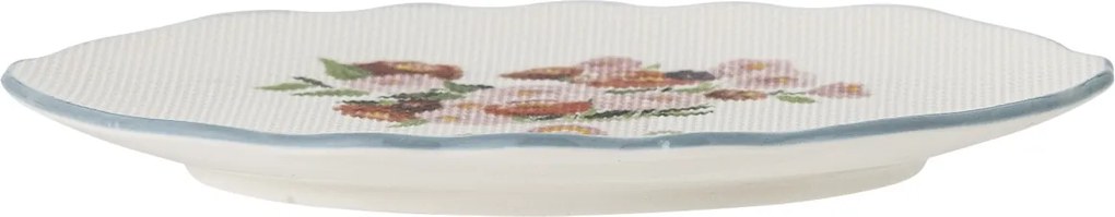 Farfurie din ceramică cu motive florale în relief și margine albastră pictată manual, 20×17×2 cm, „Dorothy"