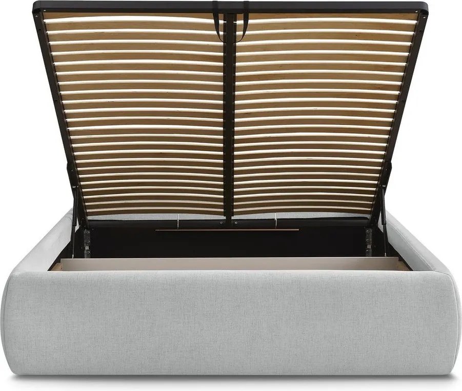 Pat matrimonial gri deschis tapițat cu spațiu de depozitare/fără tăblie cu somieră 160x200 cm Inera – Bobochic Paris