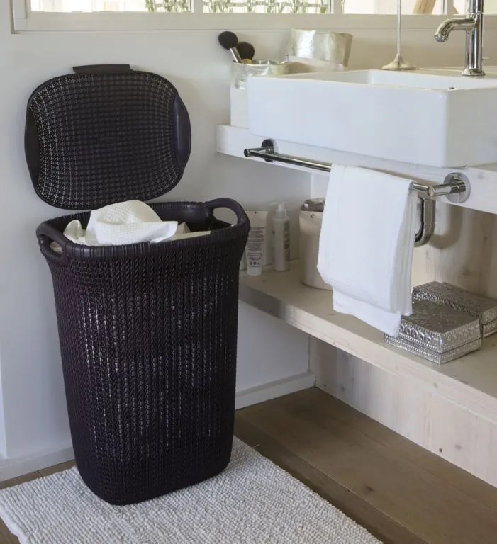 Coș rufe cu capac KNIT 57L, maro, CURVER