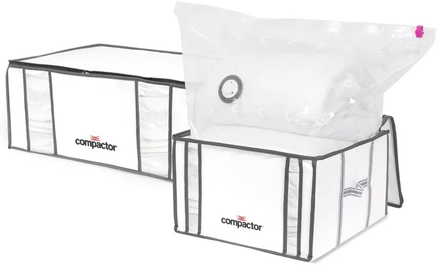 Cutii de depozitare pentru haine 2 buc. din material textil cu vacuum/cu pereți întăriți 65x45x27 cm Life – Compactor