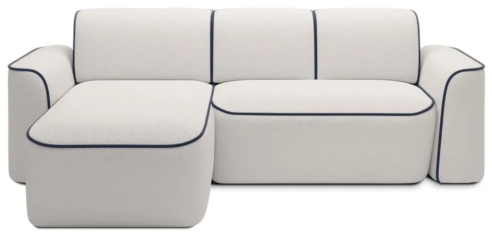 Colțar albastru/crem cu tapițerie din țesătură bouclé (cu colț pe partea stângă/cu șezlong) Ume – ELTAP