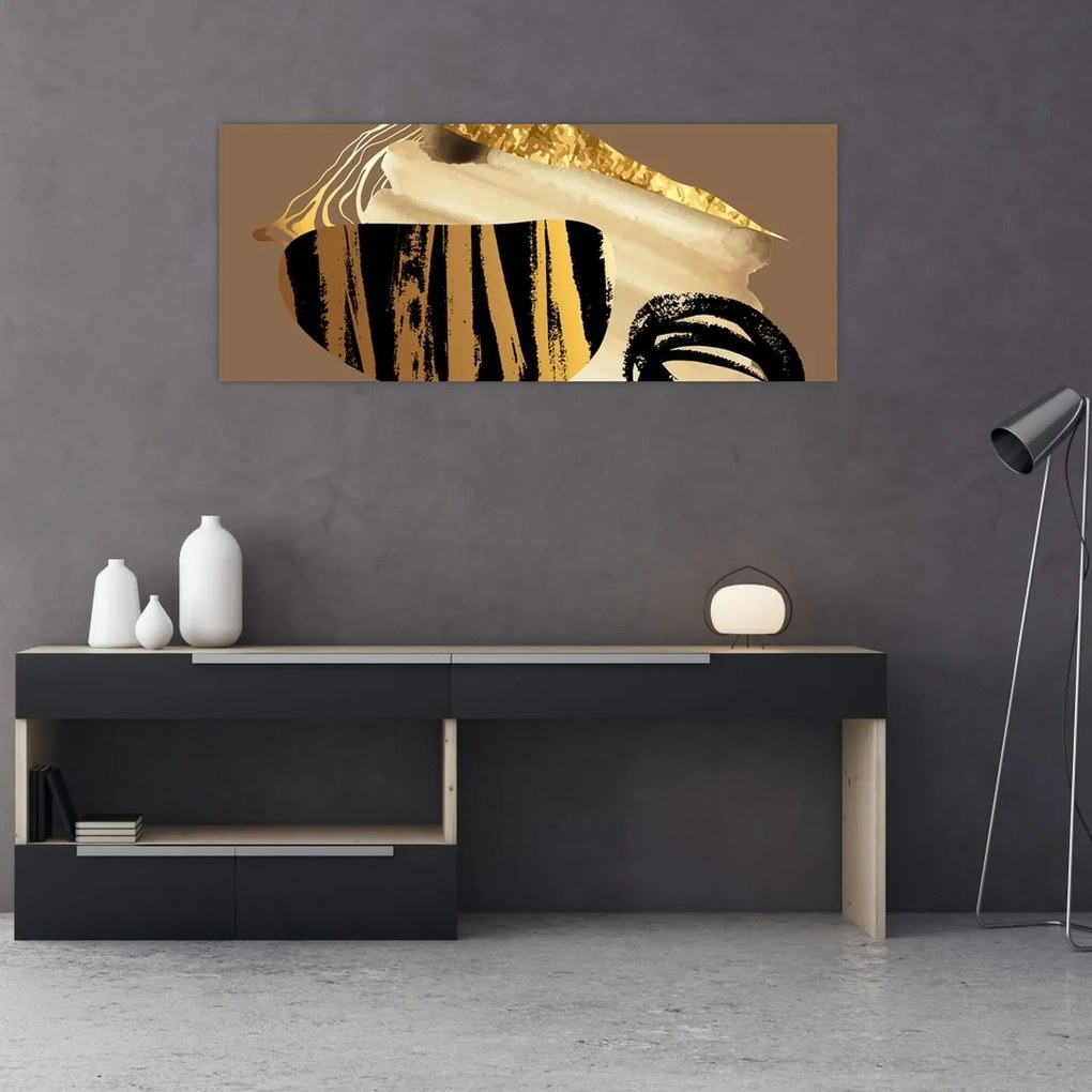 Tablou - Abstracție maro auriu N⁰2 (120x50 cm)