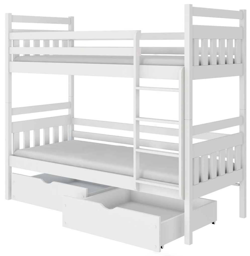 Pat etajat pentru copii 90 cm Aras (Alb) (cu somiere). 615001