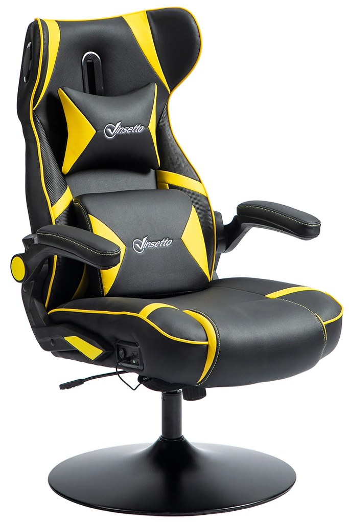 Vinsetto Scaun Gaming cu Funcție de Leagăn și Difuzor, Suport Lombar și pentru Gât, Piele Ecologică, Galben și Negru | Aosom Romania
