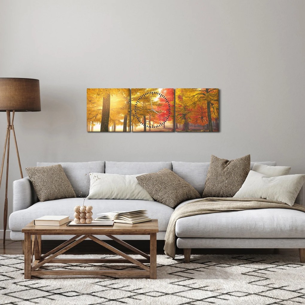 Tablou cu copaci toamna (cu ceas) (90x30 cm)