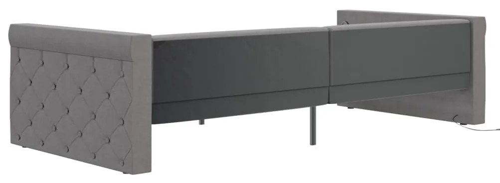 Pat de zi cu saltea si USB, gri deschis, 90x200 cm, textil Gri deschis