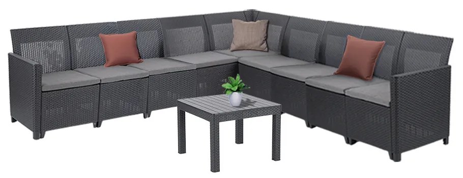 Canapea de colț Claire XVI cu 9 locuri și masă Orlando