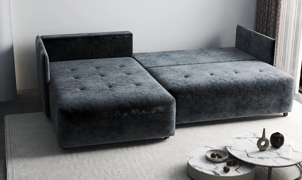 Colțar extensibil dumonde cu ladă de depozitare si sezut confortabil din spuma high-density, Malta Euphoria Grafit 235x185 cm