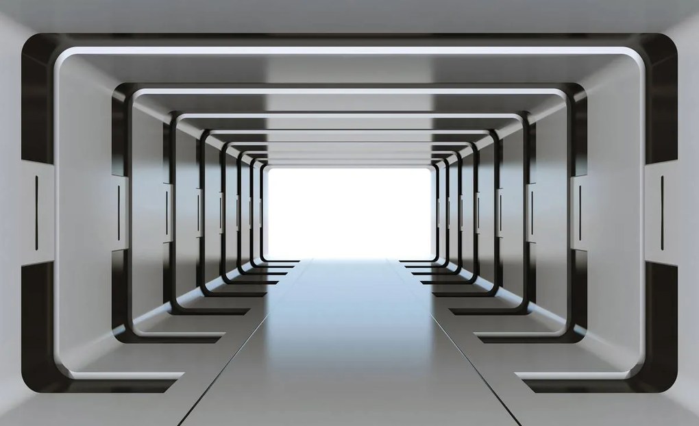 Fototapet - 3D tunel argintiu (254x184 cm)