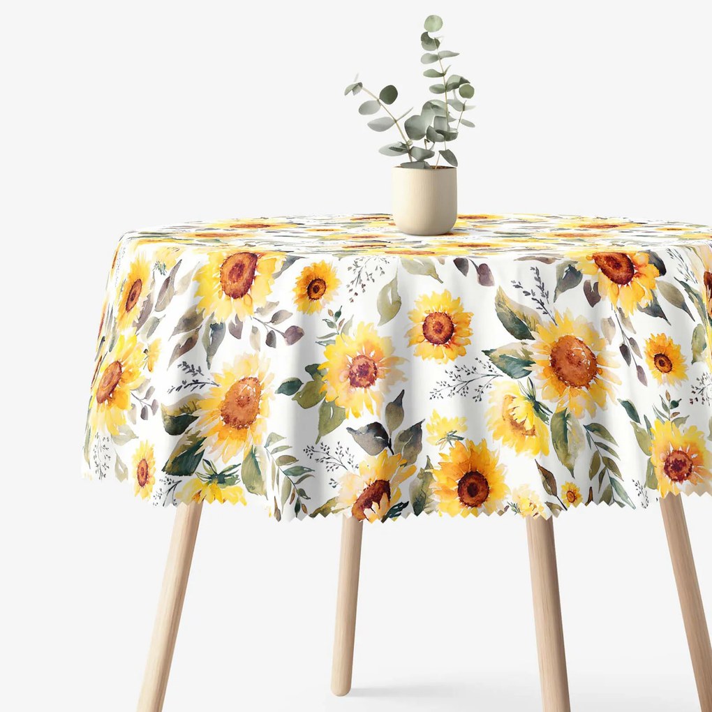 Goldea față de masă teflonată - flori de floarea-soarelui - rotundă Ø 150 cm