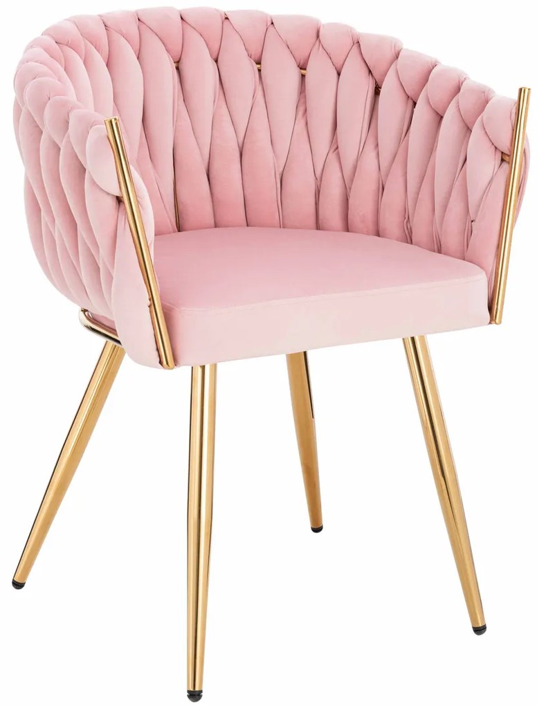 HR750 Scaun cu picioare Aurie Roz Pudra din Catifea