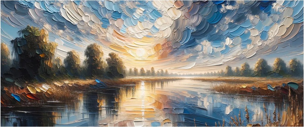 Tablou - Pictură cu soarele deasupra apei (120x50 cm)