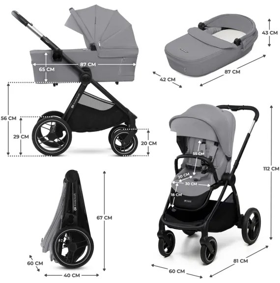 Cărucior de copii combinat 2 în 1 KINDERKRAFT NEA 2 Platinum grey