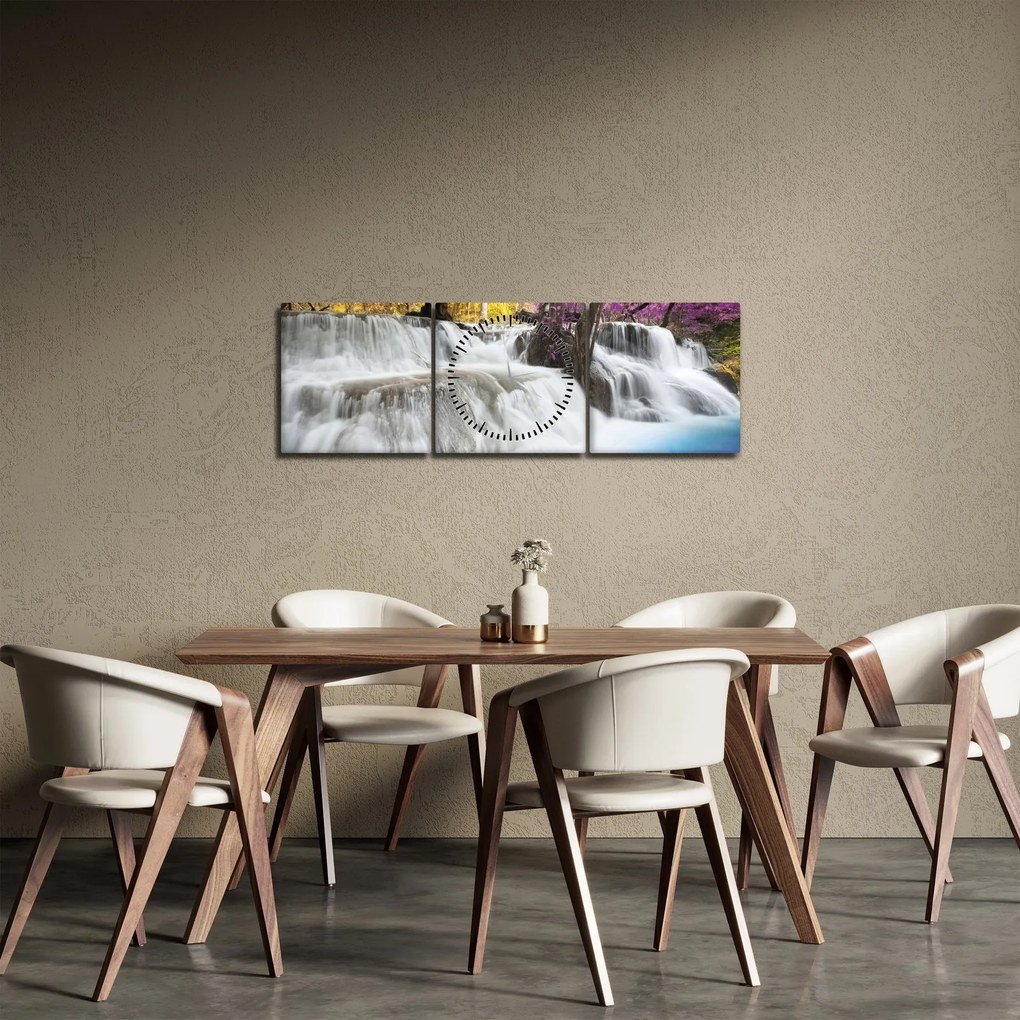 Tablou cu Erawan cascadă în pădure (cu ceas) (90x30 cm)