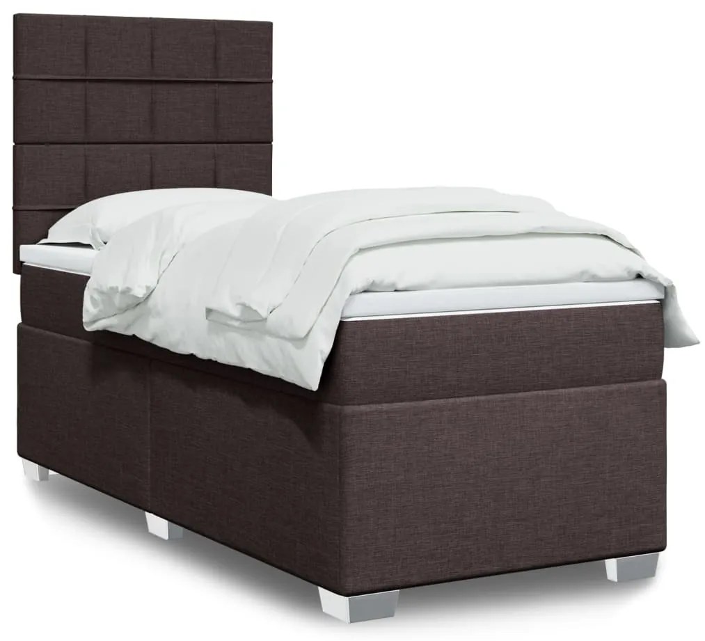 vidaXL Pat box spring cu saltea, maro închis, 90x200 cm, textil