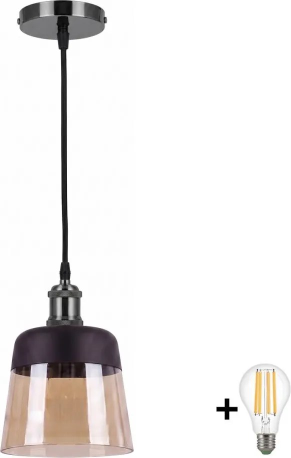 BRILAGI -LED lustra suspendată pe cablu R GLASS 1xE27/60W/230V diametru 15,5 cm negru/bej fumuriu