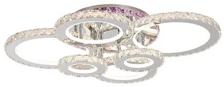 Lustra LED Cu Telecomanda, Cristal, 6 cercuri, Cromat ,120W, RGB,