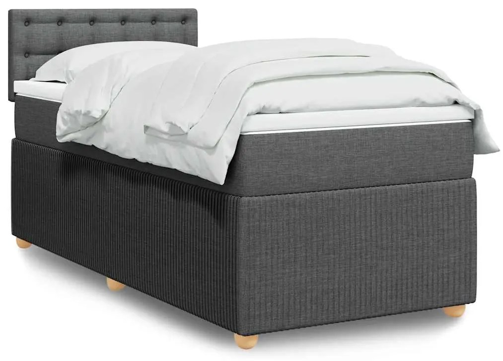 vidaXL Pat box spring cu saltea, gri închis, 90x200 cm, textil