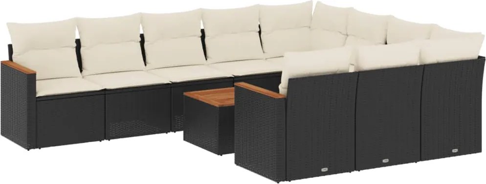 vidaXL Set canapele de grădină cu perne, 11 piese, negru, poliratan
