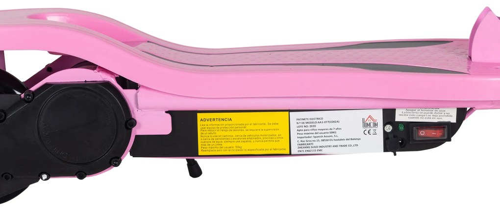 HOMCOM Scuter Electric Pliabil pentru Copii de 7-14 Ani Máx. 50 kg Scooter cu Viteză Max. 12 km/h Înălțime Ajustabilă Buton Pornire și Frâne 75x36x82-93 cm Roz | Aosom Romania