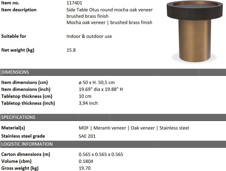 Masuta laterala design LUX Otus round