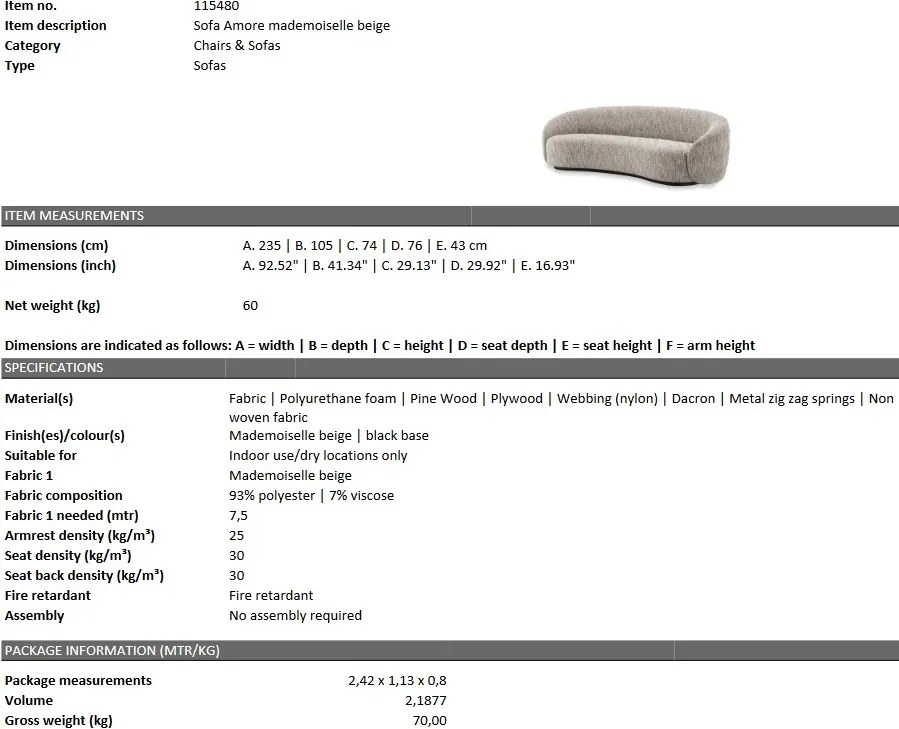 Canapea design elegant LUX Amore, bej mademoiselle 115480 HZ