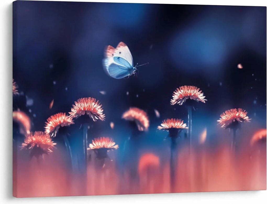 Tablou cu păpădii cu fluture albastru (70x50 cm)